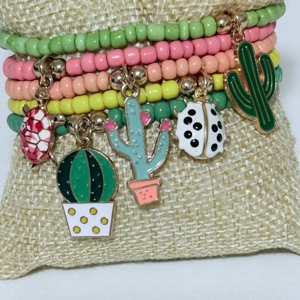 Colorful Cactus Charm Bracelet Set